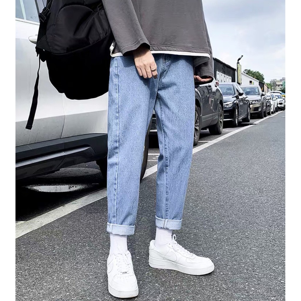Quần jean nam baggy ống rộng 2021 - quần bò xanh trơn basic ống suông hàn quốc SR - 01 | BigBuy360 - bigbuy360.vn