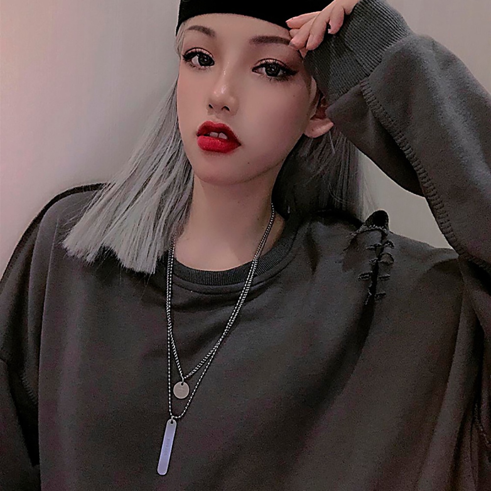 Vòng cổ dài mặt tròn khắc chữ phong cách hiphop thời trang cho nam