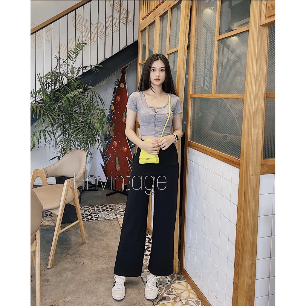 Quần xẻ hông nữ HHVINTAGE kiểu ống suông lưng cao Cát nhật phong cách năng động Pant B03