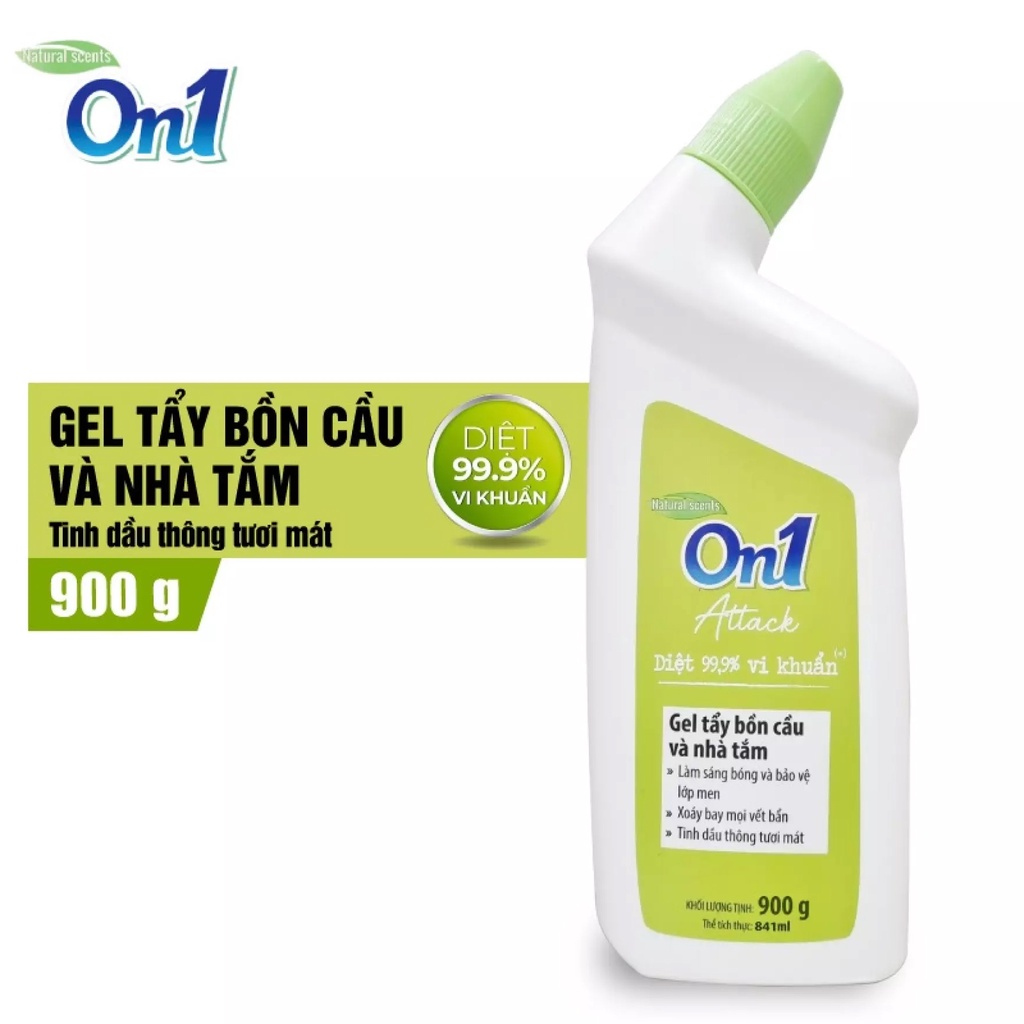 Gel Tẩy Bồn Cầu Và Nhà Tắm On1 Attack 900g - Tinh dầu Thông tươi mát Diệt 999% Vi Khuẩn