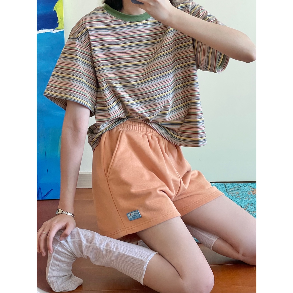 Áo Thun Nữ Ngắn Tay Cổ Tròn Sọc Ngang Thời Trang