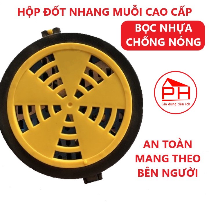 Hộp đốt nhang muỗi BỌC NHỰA chống nóng an toàn khay đựng hương muỗi có kèm sẵn móc treo kẹp dây lưng mang theo tiện lợi