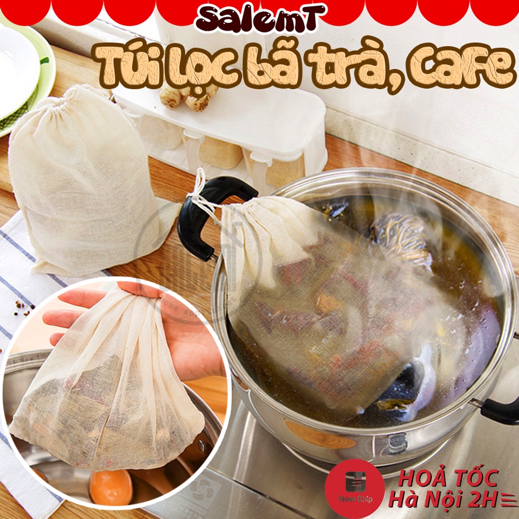 Túi lọc bã trà, cafe, nước ép trái cây vải lưới cotton mềm mịn đa năng có dây rút dùng được nhiều lần