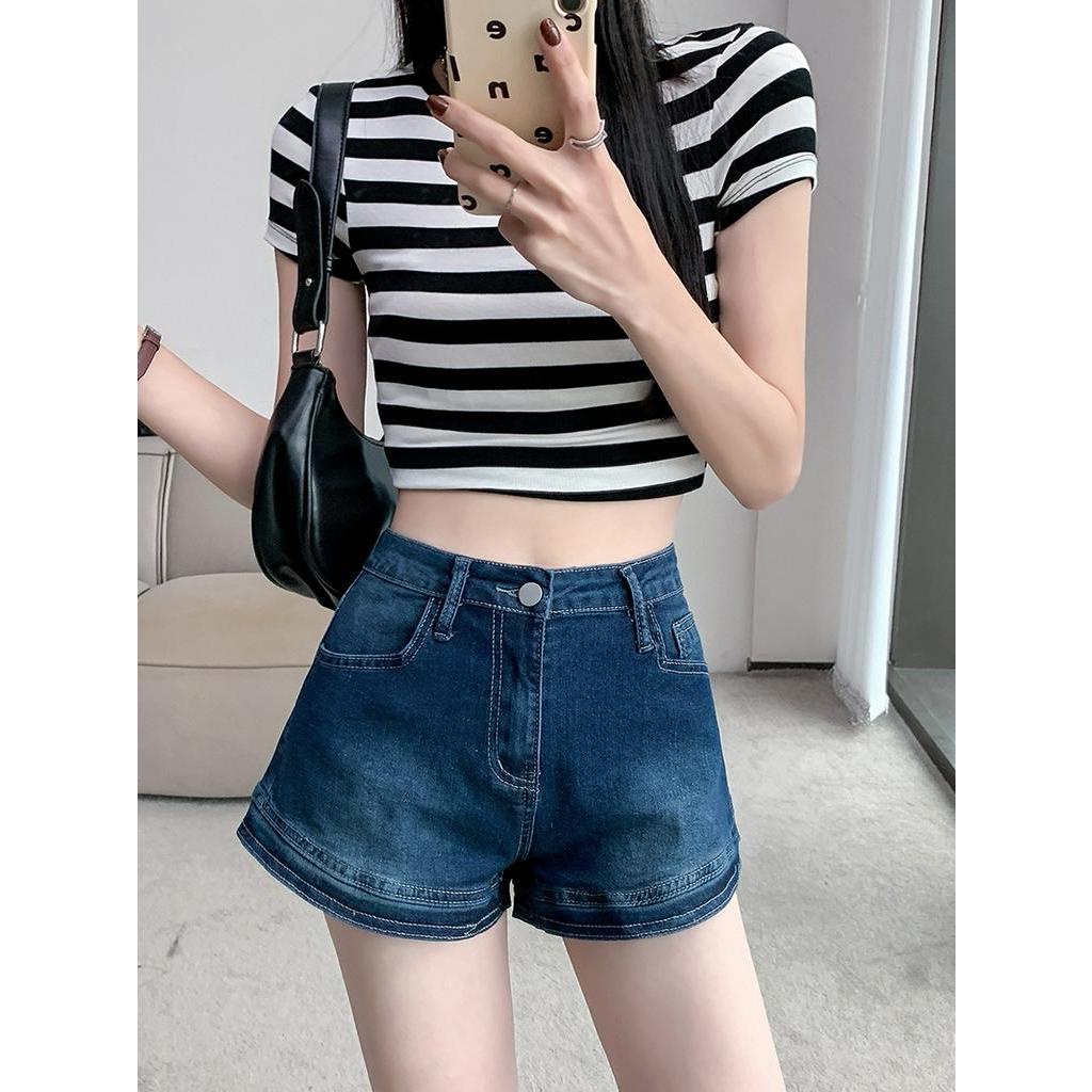 Quần short Jean Lưng Cao Dáng Chữ A Phong Cách retro Quyến Rũ Cho Nữ