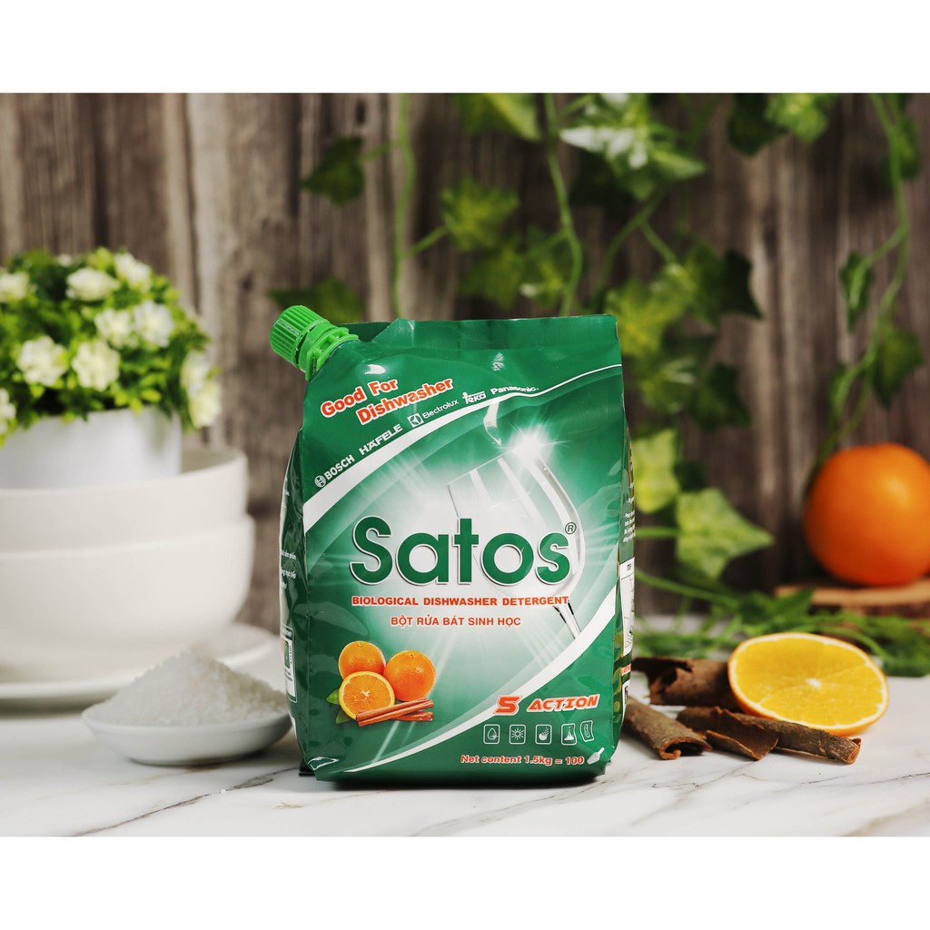 [HÀNG VIỆT NAM] BỘT RỬA BÁT SINH HỌC SATOS - 1.5kg, Sạch cho bát, tốt cho sức khỏe. DÀNH CHO CÁC LOẠI MÁY RỬA BÁT