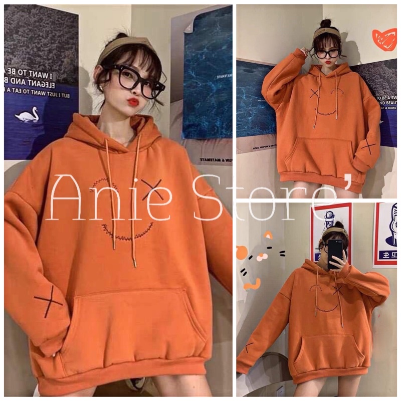 Áo Hoodie Nỉ Màu Cam Mặt Cười 🦋 Áo Khoác Nỉ Nữ Dáng Rộng In Hình 🦋