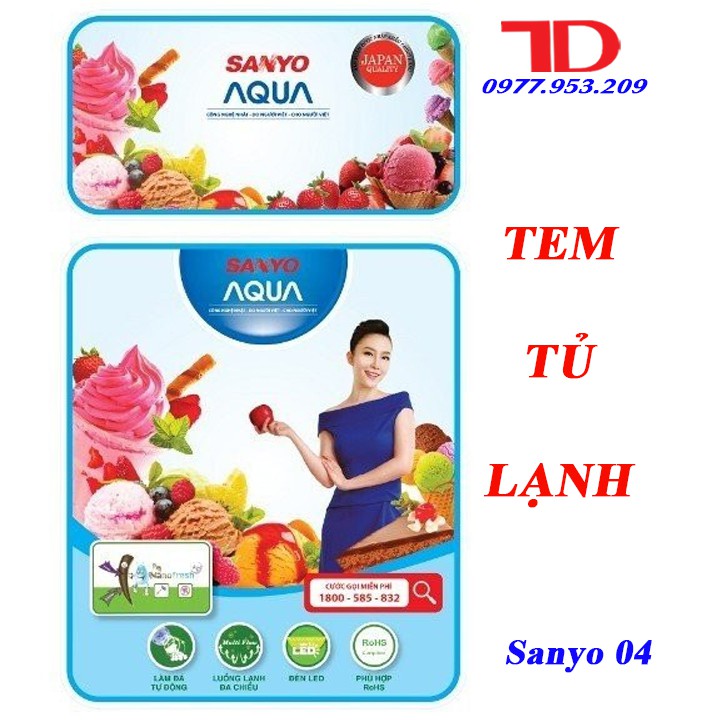 Tem dán tủ lạnh SANYO + tặng băng keo 2 mặt