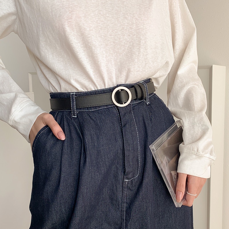 Thắt Lưng Khóa Tròn Màu Bạc Thời Trang Xuân Hè Phong Cách Hàn Quốc Mới