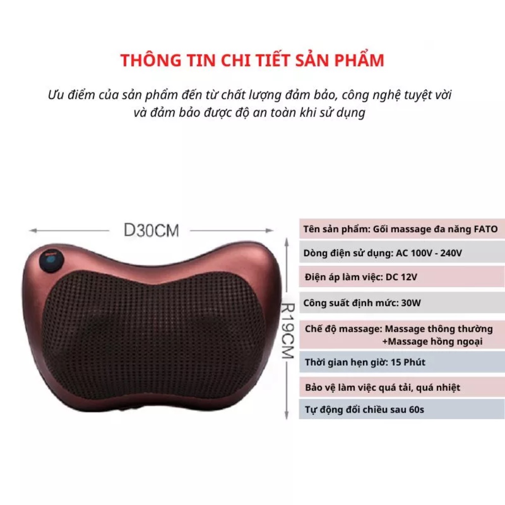 Gối massage cổ vai gáy hồng ngoại 8 bi Hàn Quốc, máy massage toàn thân giúp giảm đau mỏi vai gáy, bảo hành 12 tháng