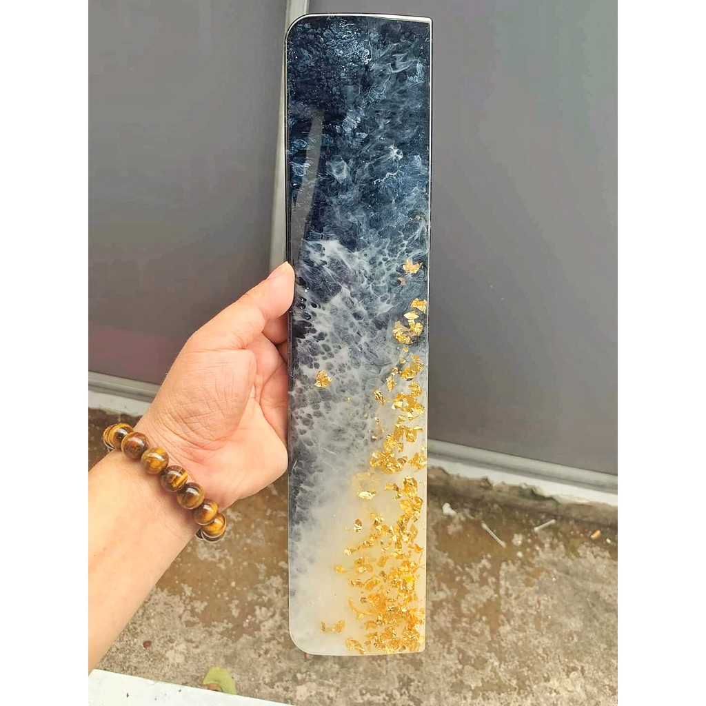 Kê tay bàn phím resin hàng handmade Hắc bạch mix ánh kim vàng