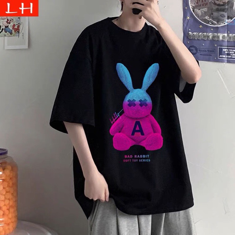 [AP2734] áo thun tay lỡ unisex nam nữ Rabit form rộng dáng xuông oversize hai màu đen trắng hàng quảng châu loại đẹp