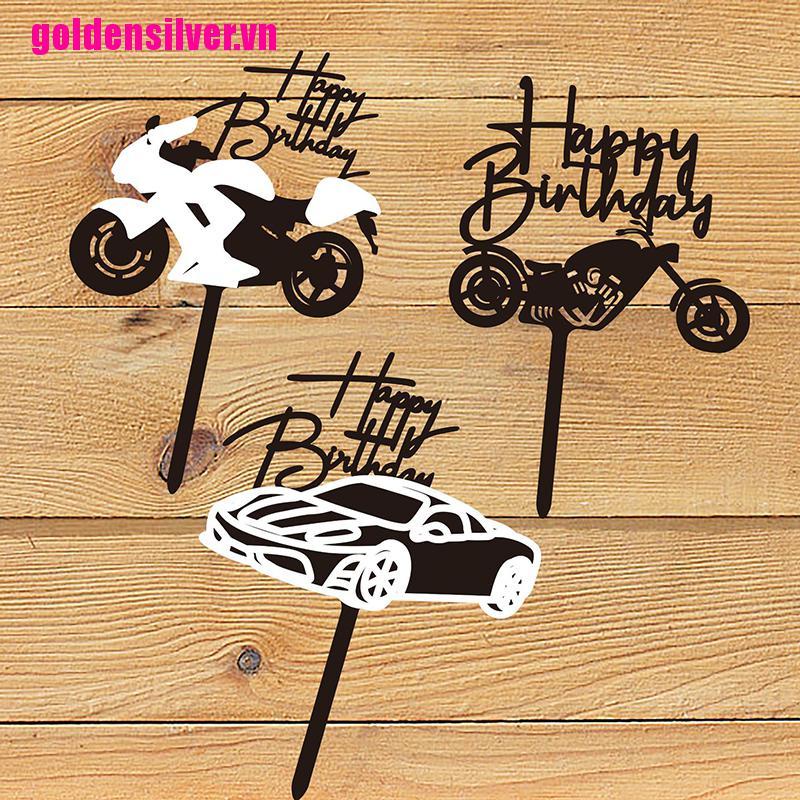 Phụ Kiện Trang Trí Bánh Kem Hình Chữ Happy Birthday Bằng Acrylic Màu Vàng / Bạc