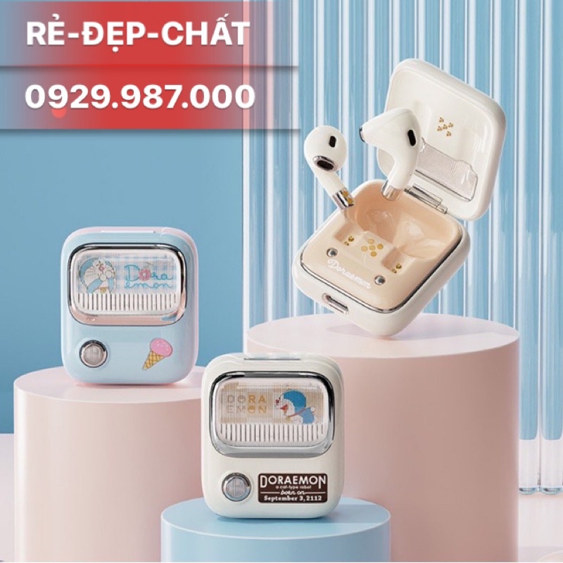 Tai nghe nhét tai không dây TWS Bluetooth âm thanh stereo hình Doraemon dễ thương / Món quà sinh nhật