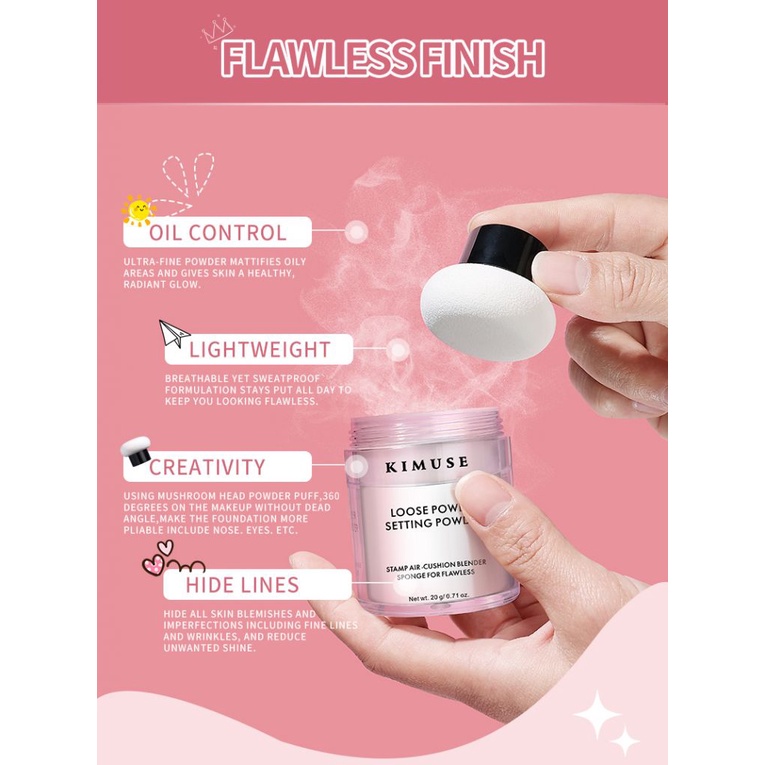 Kimuse Lâu Kiểm Soát Dầu Thiết Lập Loose Powder Đầu Nấm Mờ Thiết Lập Không Bột Kem Che Khuyết Điểm bột VN