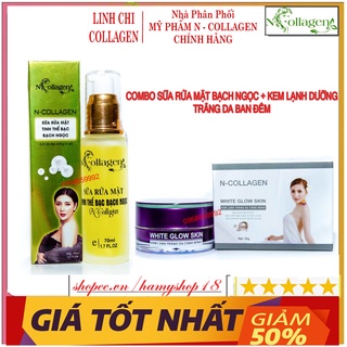 Combo sữa rửa mặt bạc bạch ngọc vàng + kem face lạnh dưỡng da ban đêm n-collagen chính hãng