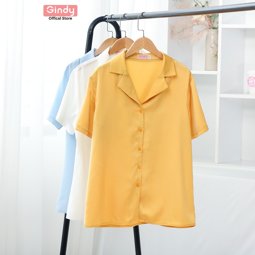 Áo sơ mi nữ trơn GINDY form rộng tay ngắn cổ bẻ vải lụa nhật dáng suông nhiều màu sơmi kiểu Hàn Quốc A5145 | BigBuy360 - bigbuy360.vn