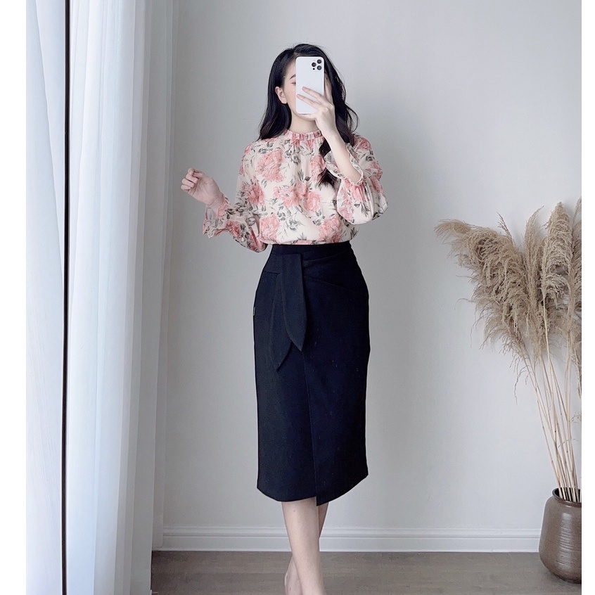Chân Váy Công Sở Dáng Dài Phối Nơ Tai Thỏ Zym's House - K73