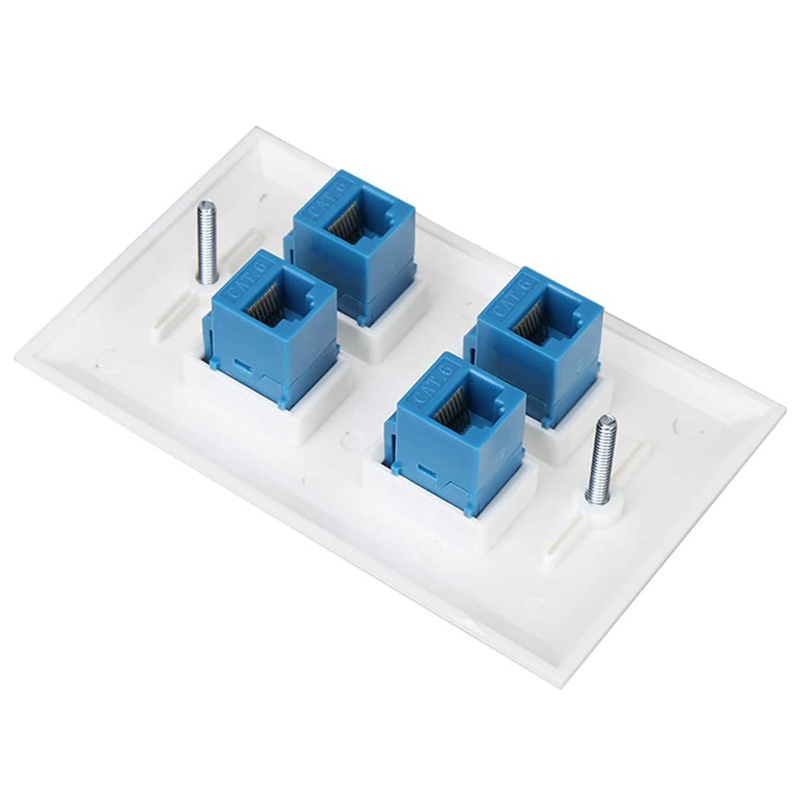 Tấm tường Ethernet Tấm tường 4 cổng Nữ-Nữ Tương thích với các thiết bị Ethernet Cat7 '6 '6E '5 '5E -Màu xanh lam