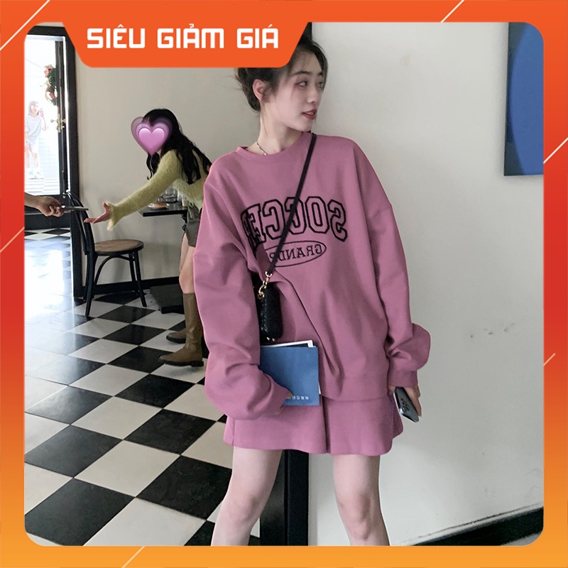 Bộ Nỉ Nữ, Bộ áo quần Sweater dài tay dáng rộng Phong cách Thu Đông Hàn Quốc M6802-1-Teen 888