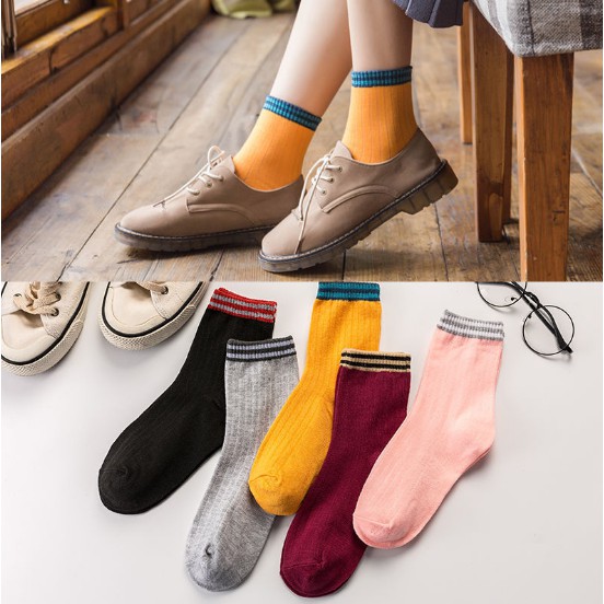 Tất cổ cao nữ, vớ cổ cao nữ họa tiết xinh xắn vải cotton co giãn 5 đôi đủ màu thời trang TC15 - VHT SHOP