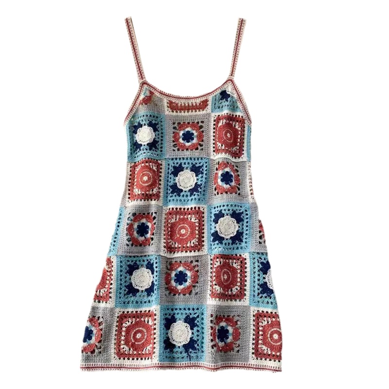 Đầm Midi Hai Dây Dệt Kim Dáng Chữ A Hở Lưng Họa Tiết Hoa Nhiều Màu Phong Cách Boho Cho Nữ