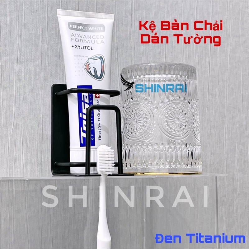 ( SHINRAI ) Kệ Để Bàn Chải , Tuýp Kem Đánh Răng Nhà Tắm INOX SUS304 Đen Titanium Dán Tường KB