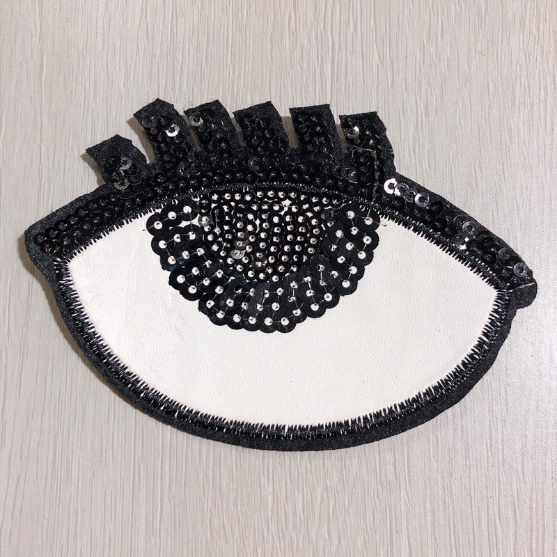 Set sticker hình thêu kim sa 2 mắt 1 môi  phụ kiện may mặc trang trí quần áo, handmade,DIY