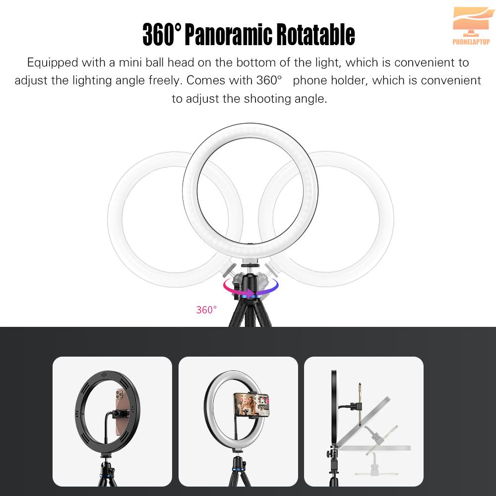 Andoer APL-FL10JJ13Y 10 Inch Dimmable LED Selfie Ring Video Light 3000K-6500K LED Circle Light CRI 96 with Tabletop Tripod 3 Light Modes for Vlogging/ Live Streaming