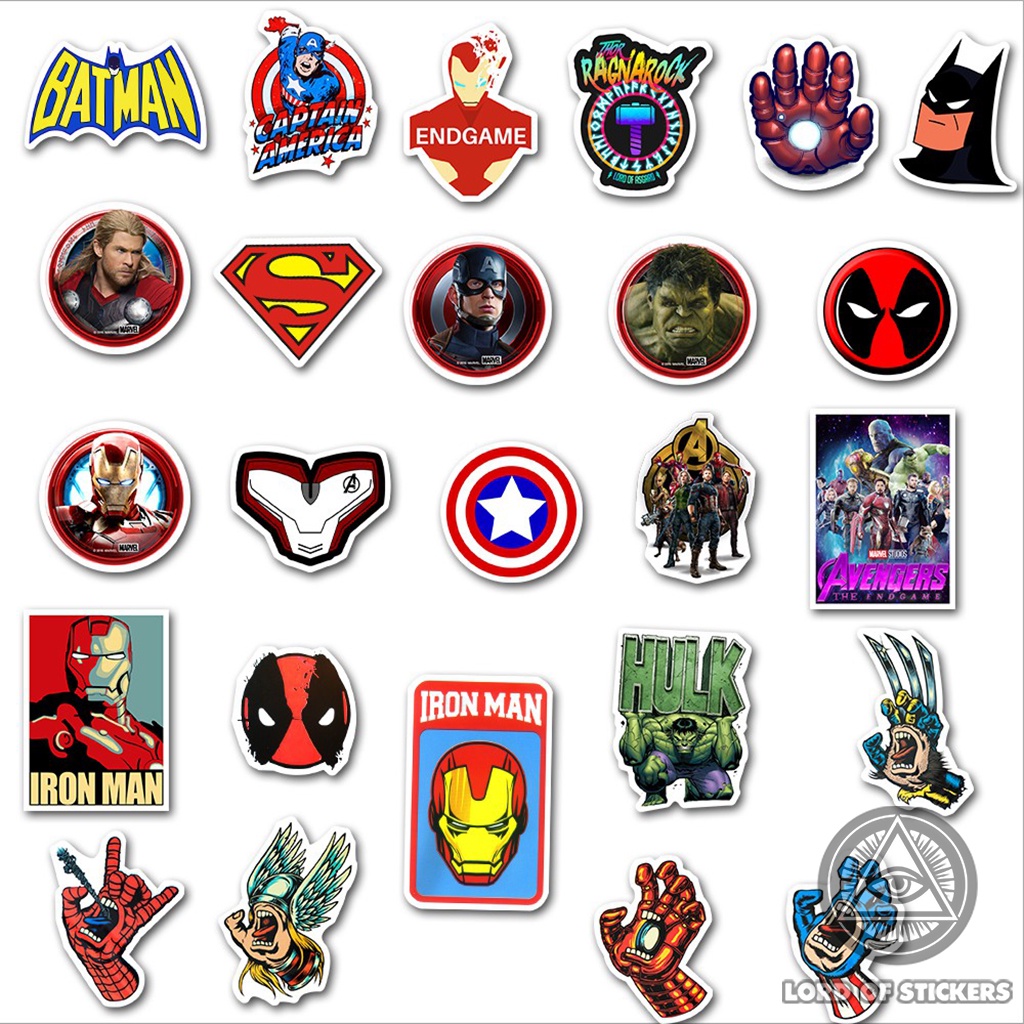 Set 50 Nhãn Dán Siêu Anh Hùng Marvel DC Sticker Phim Hoạt Hình Chống Thấm Nước Trang Trí Mũ Bảo Hiểm, Ván Trượt, Laptop