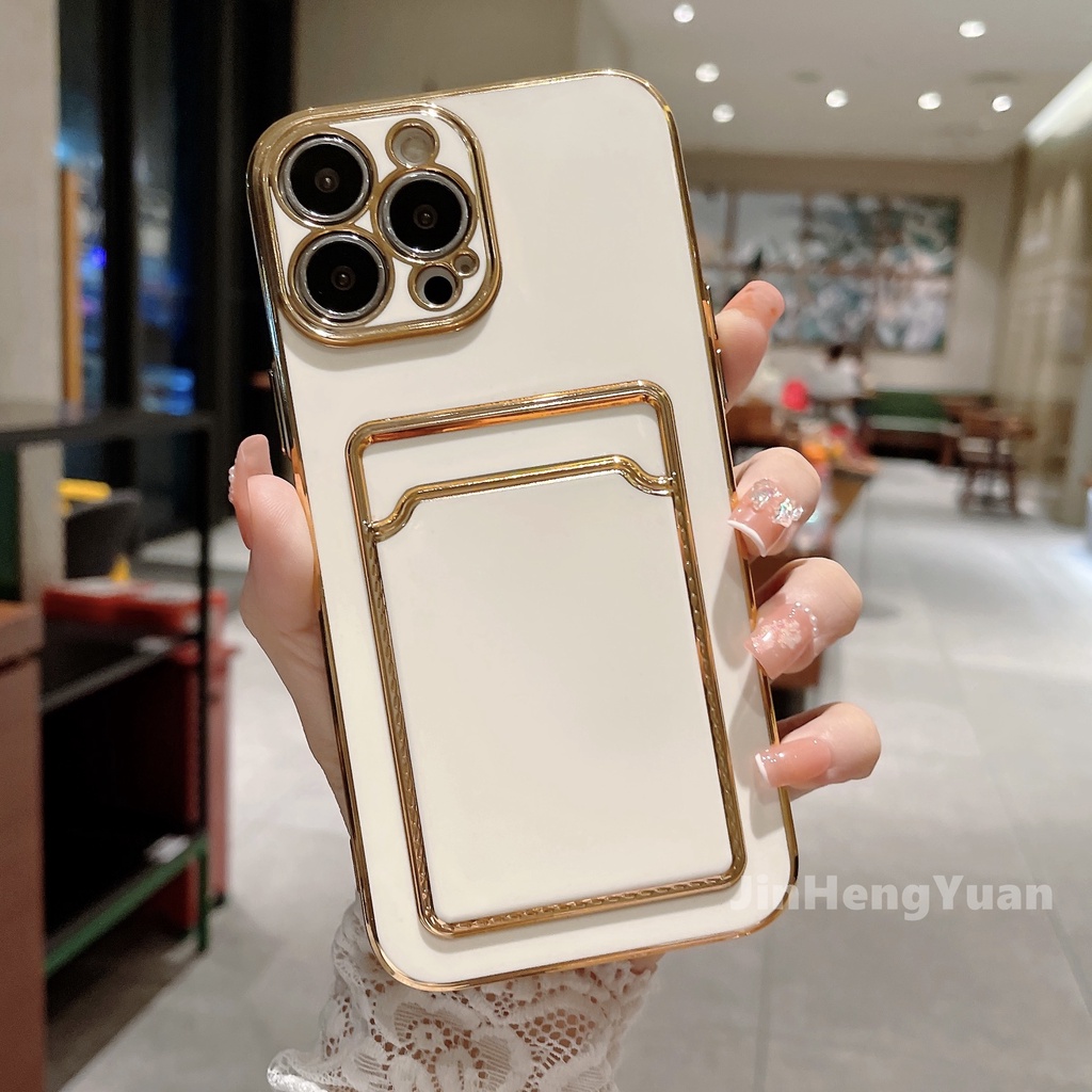 Ốp Điện Thoại Dẻo Tráng Gương Sang Trọng Kèm Ngăn Đựng Thẻ Cho IPhone 13 12 11 Pro max x xs max