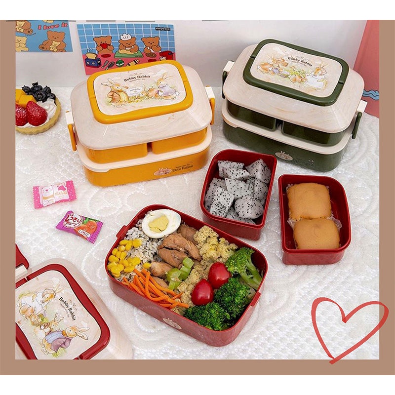 Hộp cơm Hai Ngăn Hình Kawaii Có Thể Dùng Trong Lò Vi Sóng