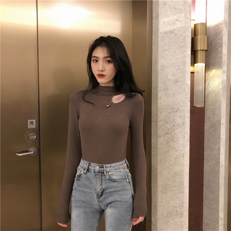 Áo thun tay dài dáng ôm dễ phối đồ kiểu Hàn Quốc