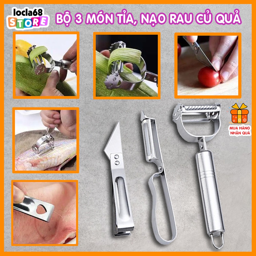 Bộ 3 Món Dao Bào Rau Củ, Bào Đa Năng, Cắt Tỉa Nhổ Lông Gà Tiện Lợi