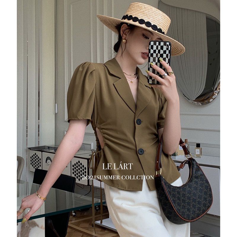 Áo Cut out Rút Nhún Eo Phong Cách Retro Sang Trọng