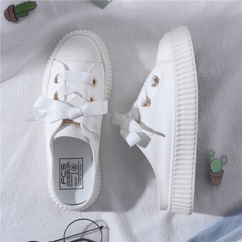 Giày Lười Canvas Không Gót Phong Cách Hàn Quốc Thời Trang Xuân Hè 2021 Cho Nữ