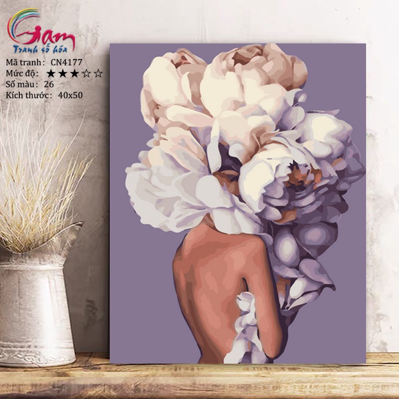 Tranh tô màu số hoá Gam cô gái hoa Bắc Âu có sẵn đã căng khung 40x50cm CN4177