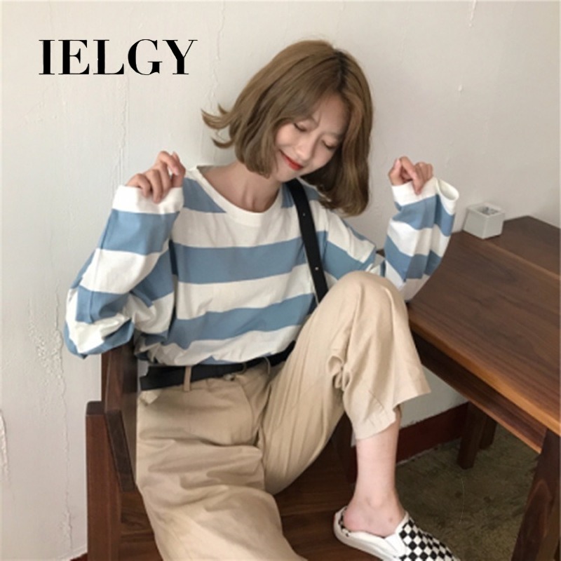 Áo thun dài tay IELGY họa tiết kẻ sọc ngang trẻ trung thời trang cho nữ