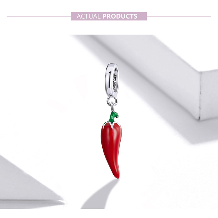 Hạt Charm Bamoer BSC461 Thiết Kế Quả Ớt Nhỏ Đáng Yêu Thời Trang Bằng Bạc 925 100%