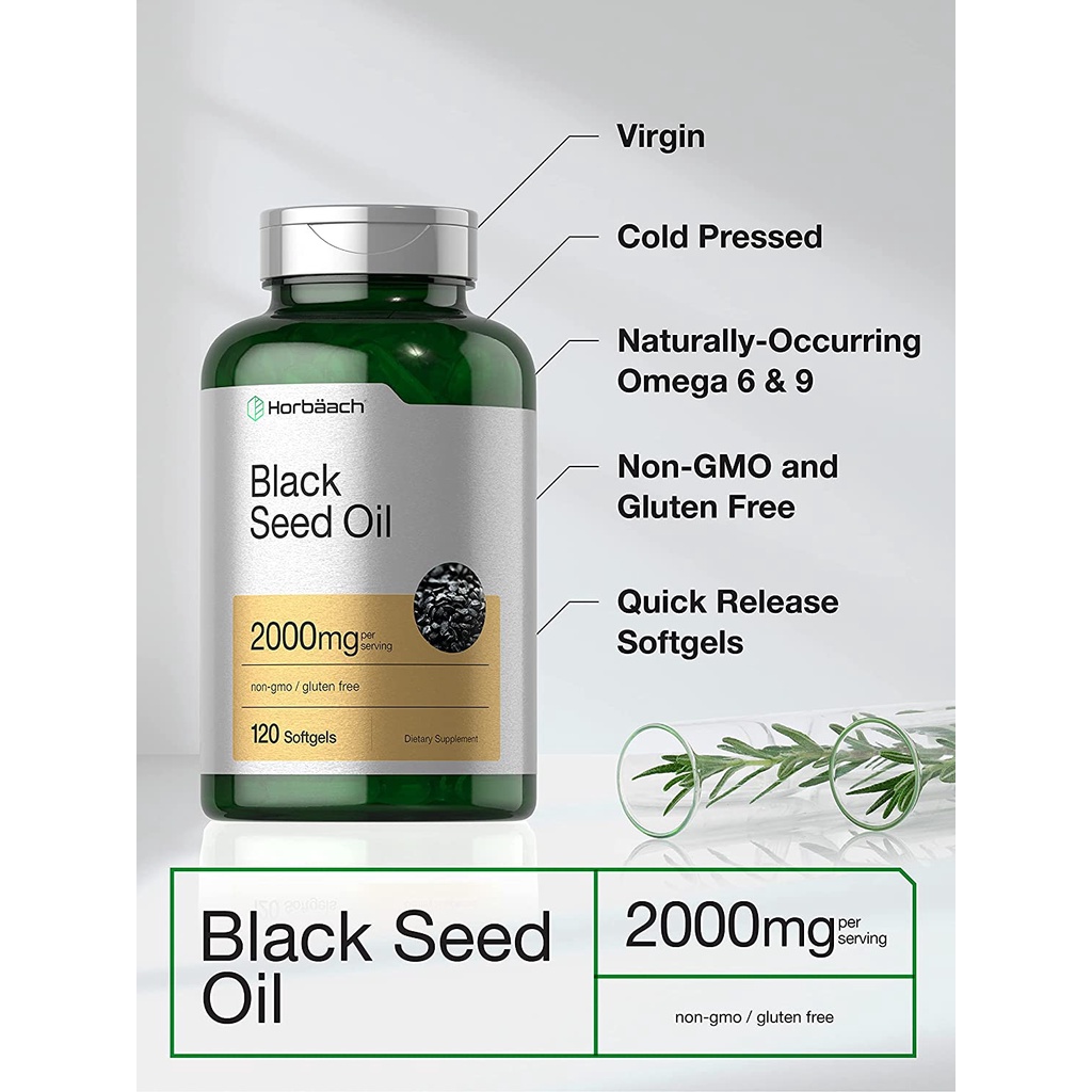 Viên uống dầu hạt thì là đen chống oxy hóa và giảm viêm Horbaach Black Seed Oil 2000mg 120 viên