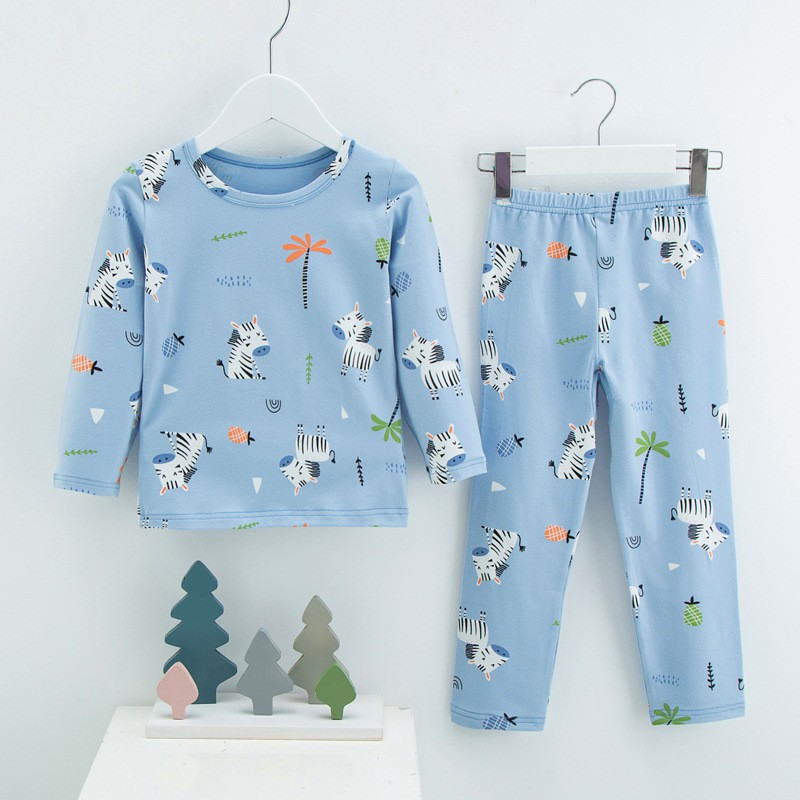 Bộ Đồ Ngủ 2 Món Tay Dài Vải Cotton Mềm In Hoạt Hình Thời Trang Thu Đông Cho Bé