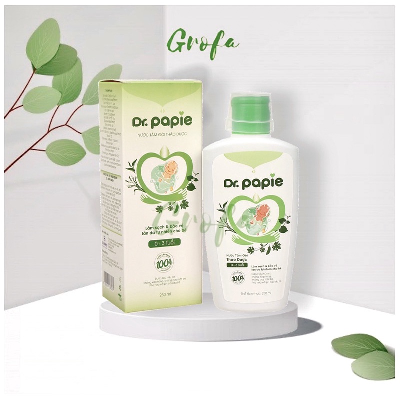 Nước Tắm Thảo Dược Ngăn Ngừa Rôm Sảy Dr.Papie Dành Cho Bé Từ 0-3 tuổi 230ml - Grofa