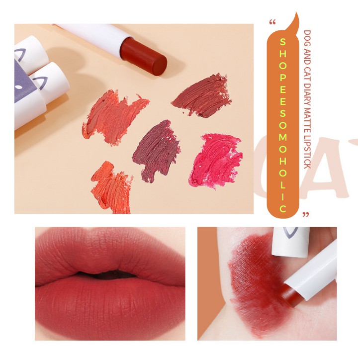 Set Son kem lì She Loves Dog and Cat Diary Matte Lipstick nội địa Trung mềm mịn môi mẫu mới nhất Somoholic SM17