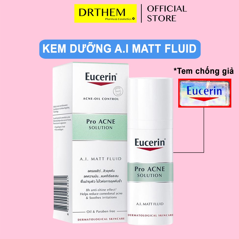 Kem Dưỡng Kiểm Soát Nhờn Ngừa Mụn Eucerin Pro Acne Solution A.I Matt Fluid 50ml - ProAcne AI Mattifying