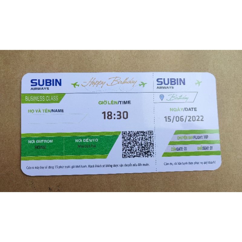 Thiệp sinh nhật kiểu vé máy bay no.02