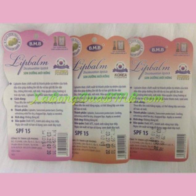 Son Dưỡng Môi Dừa BMB Korea 3 màu hồng nhạt - hồng- cam. Son dưỡng môi hồng