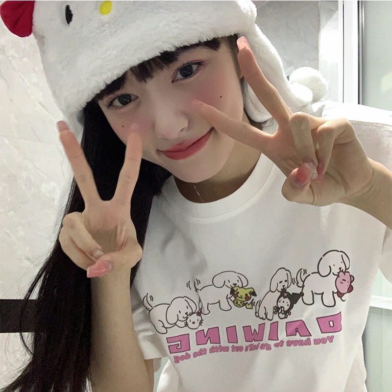 100% cotton short-sleeved men and women students cute letter printing all-match ins style salt series niche design white T-shirt 6IBF