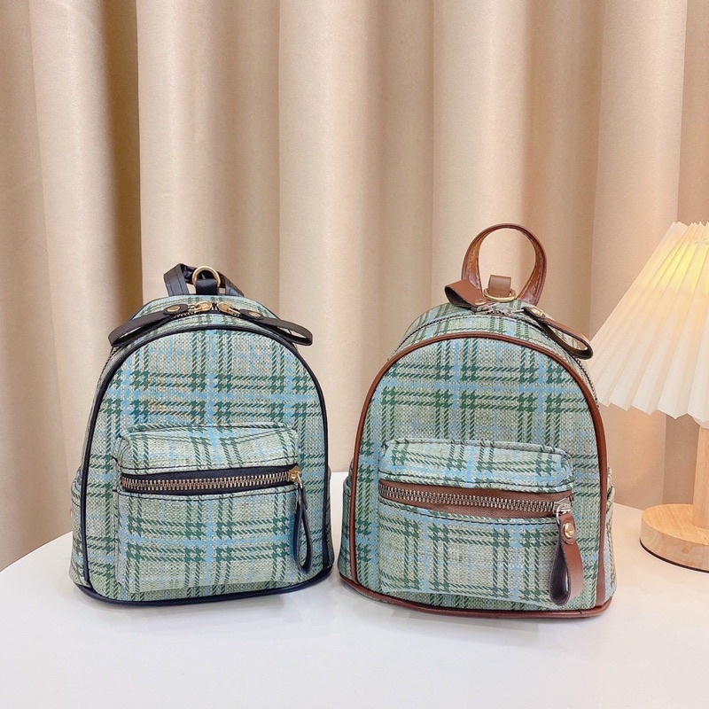 [Mẫu Mới] Balo mini nữ, Balo da phối kẻ phong cách Hàn Quốc siêu xinh (hàng chuẩn ảnh)