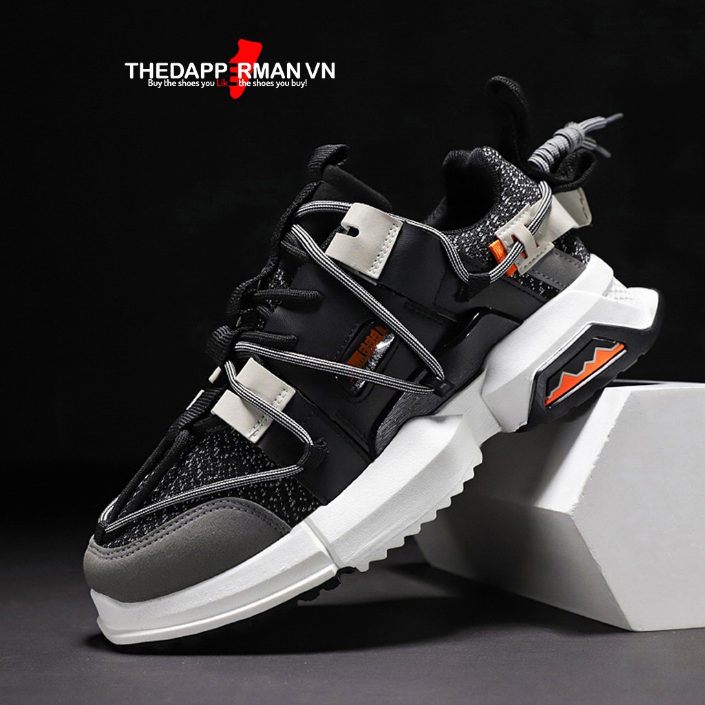 Giày thể thao sneaker nam THEDAPPERMAN XK008 tăng chiều cao 5cm, đế xẻ rãnh chống trơn, siêu chất, màu đen