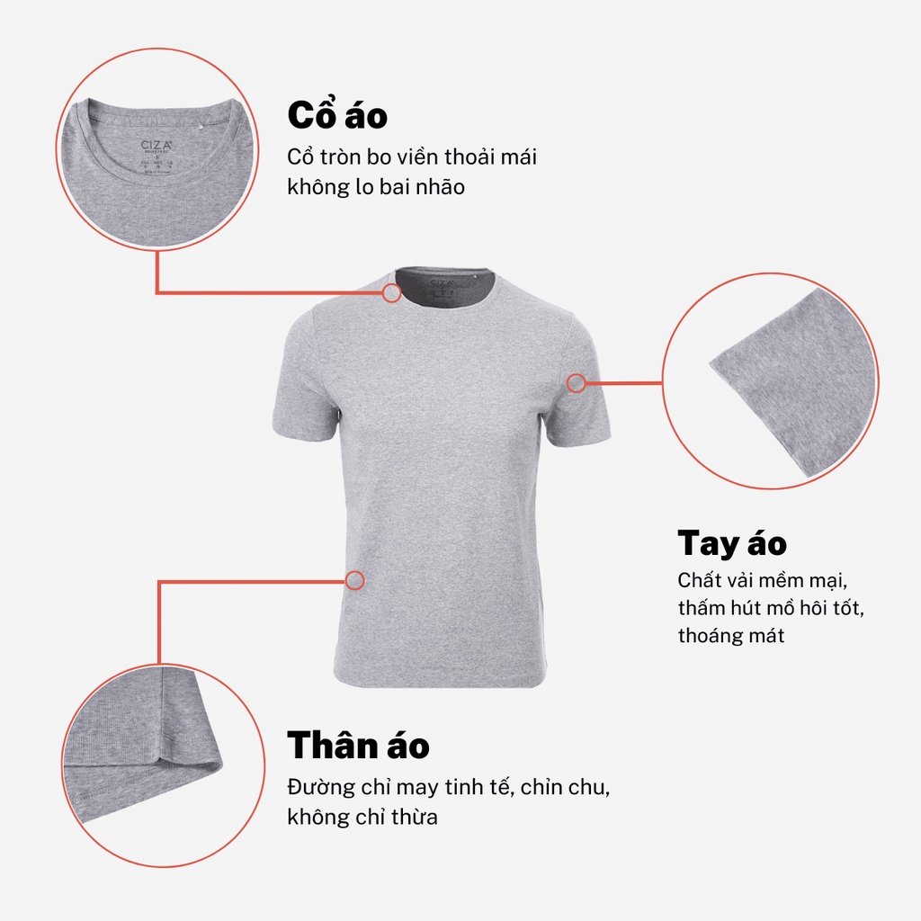 Áo thun nam cổ tròn basic CIZA vải cotton dày dặn, co giãn, tay ngắn size S M L XL  ATNB02