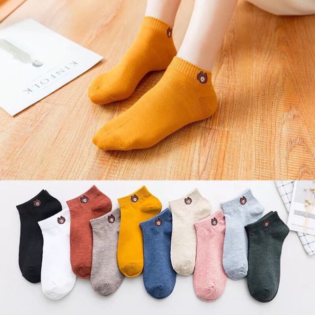 Tất cổ cao nữ nam trơn chất vải mềm dày thoáng khỉ vớ nữ nam cổ cao Unisex Hàn Quốc Đôi Tất Hình Gấu Siêu Xinh